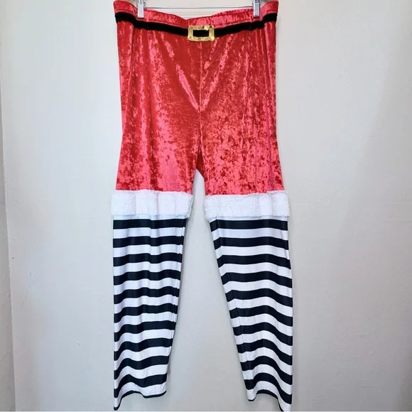 Santa Plus Size Velvet Fuzzy Striped Sequin Leggings Christmas Pullon Pants - Picture 2 of 13